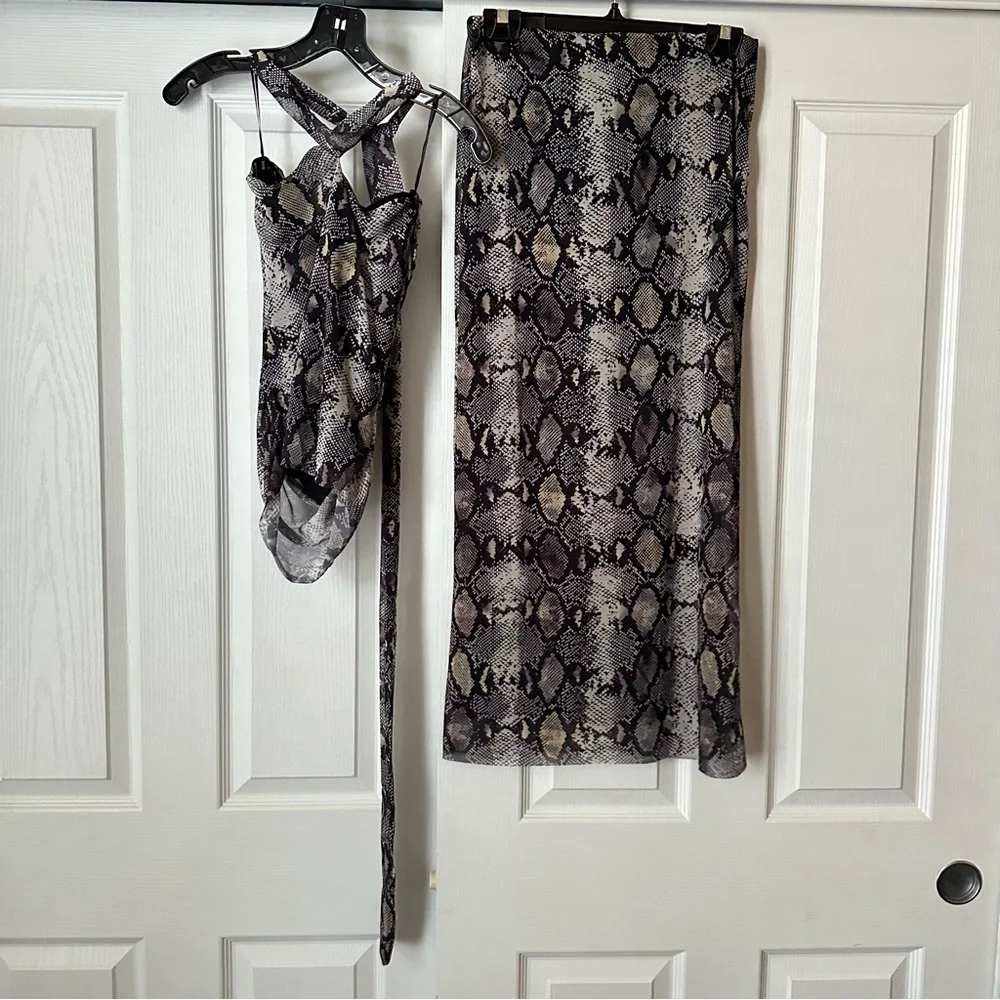 New Zara 2 Piece Coord Snake Print Tulle Top and Skirt Medium 5039/475 5039/472